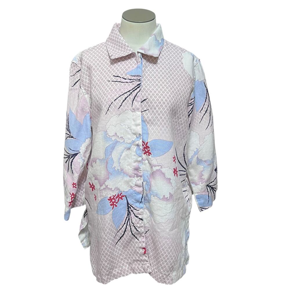 Outfit JPR Womens Vintage Linen Oriental Japanese Beach Button Up Shirt Sz M